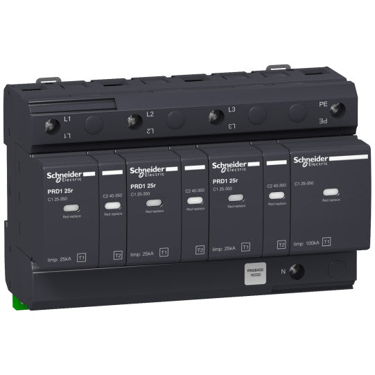 Schneider Electric Multi 9 PRD1 25r modular surge arrester - 3 poles + N - 350V - with remote transfer - 16332