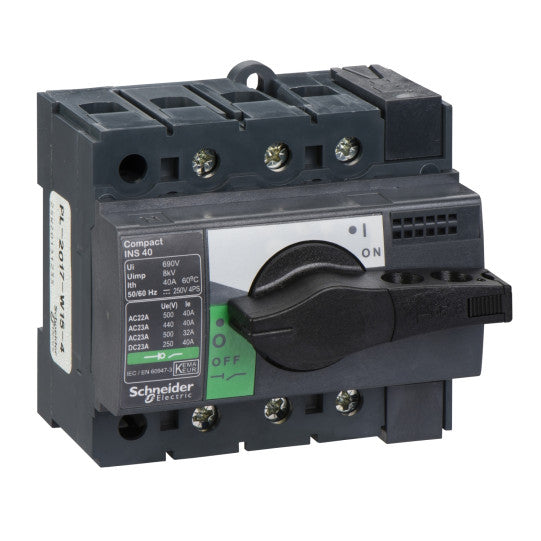 Schneider Electric Compact switch disconnector, Compact INS40 , 40 A, standard version with black rotary handle, 3 poles - 28900