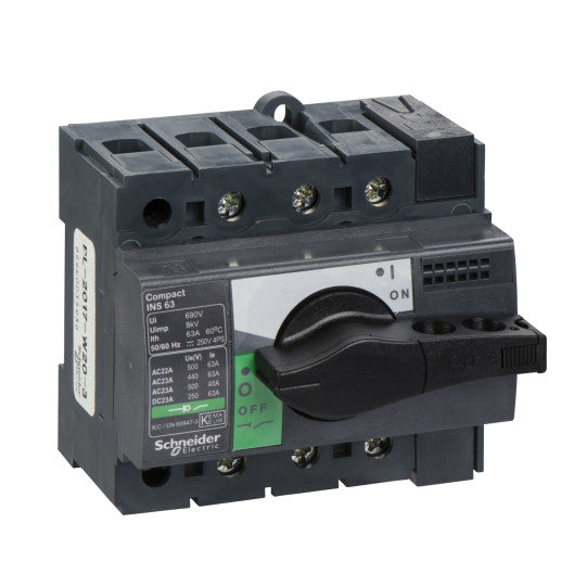 Schneider Electric Compact switch disconnector, Compact INS63 , 63 A, standard version with black rotary handle, 3 poles - 28902