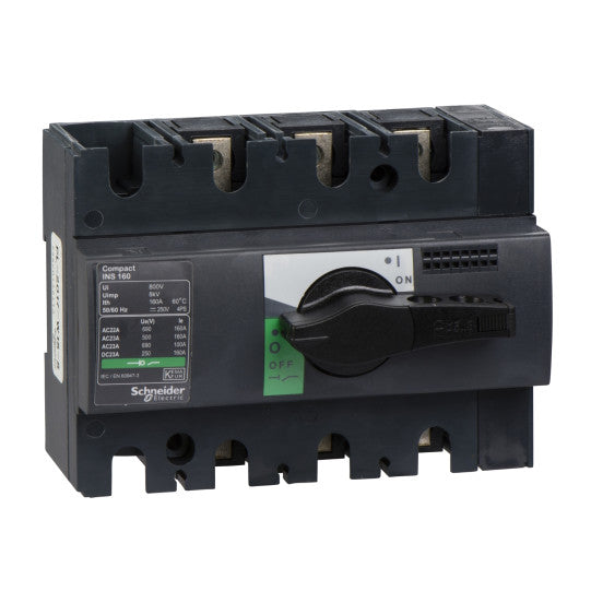 Schneider Electric Compact switch disconnector, Compact INS160 , 160 A, standard version with black rotary handle, 3 poles - 28912