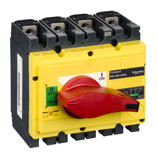Schneider Electric Compact switch disconnector, Compact INS250-200 , 200 A, with red rotary handle and yellow front, 4 poles - 31123