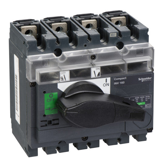 Schneider Electric Compact switch disconnector, Compact INV160, visible break, 160 A, standard version with black rotary handle, 4 poles - 31165