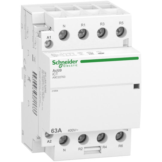 Schneider Electric Acti9 contactor, Acti9 iCT, 4 NC, 3P+N, 63 A, 230...240 V AC, 50 Hz - A9C22763