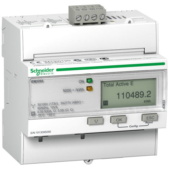 Schneider Electric Acti 9 iEM3265 energy meter - CT - BACnet - 1 digital I - 1 digital O - multi-tariff - MID - A9MEM3265