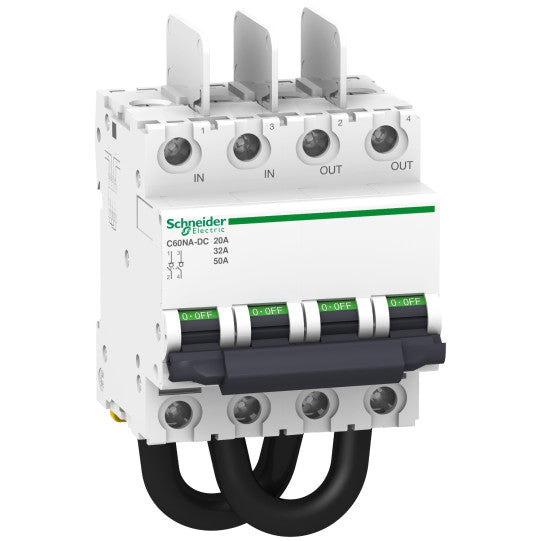 Schneider Electric Acti 9 switch disconnector, Acti9 C60NA-DC, photovoltaic, 2P, 50A for 700VDC, 32A for 800VDC and 20A for 1000VDC - A9N61690