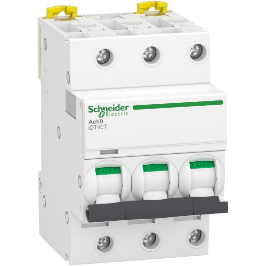 Schneider Electric Acti9 Miniature circuit-breaker, Acti9 iDT40T, 3P, 10 A, C curve, 4500 A (IEC 60898-1), 6 kA (IEC 60947-2) - A9P22310
