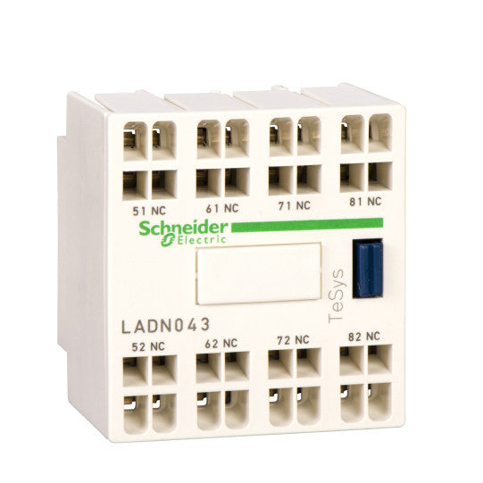 Schneider Electric TeSys Auxiliary contact block, TeSys D, 1NO + 3NC, front mounting, spring terminals - LADN133