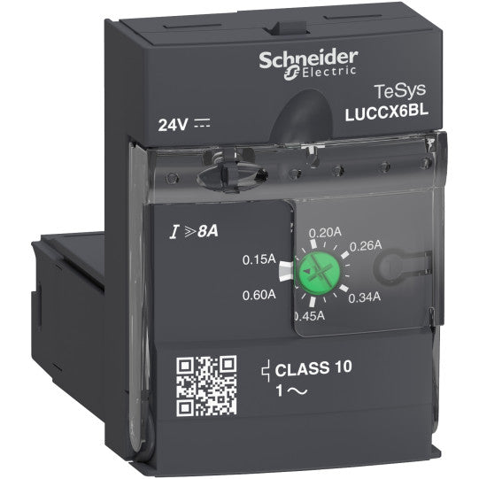 Schneider Electric TeSys Advanced control unit, TeSys U, 0.15-0.6A, 1P motors, protection & diagnostic, class 10, coil 24V DC - LUCCX6BL