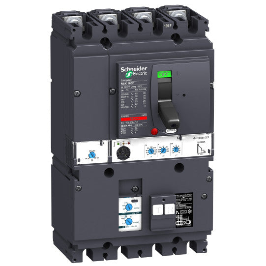Schneider Electric SCHNEIDER circuit breaker VigiComPact NSX160B, 25 kA at 415 VAC, MicroLogic 2.2 trip unit 160 A, add-on Vigi MH module, 4P 4d - LV430995