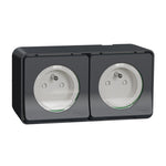 Schneider Electric Mureva Styl Double socket-outlet, Mureva Styl, 2P + E with shutters, pin earth, 16A, 250V, surface, grey - MUR36028