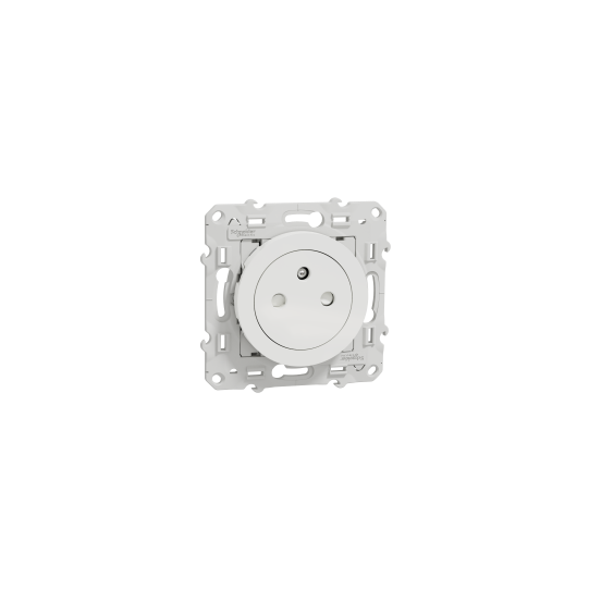 Schneider Electric Odace Socket-outlet, Odace, 2P + E, 16A, French, flush earth pin, shutter, screwless terminals, glossy, white - S520052