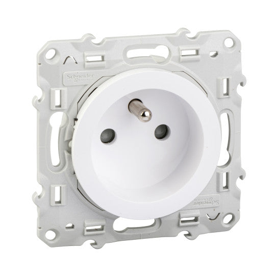 Schneider Electric Odace Odace, 1 socket-outlet, 2P + E, shuttered, pin earth, 16 A, white - S520059