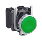 Schneider Electric SCHNEIDER Harmony XB4, Push button, metal, flush, green, Ø22, spring return, unmarked, 1 NO + 1 NC - XB4BA35