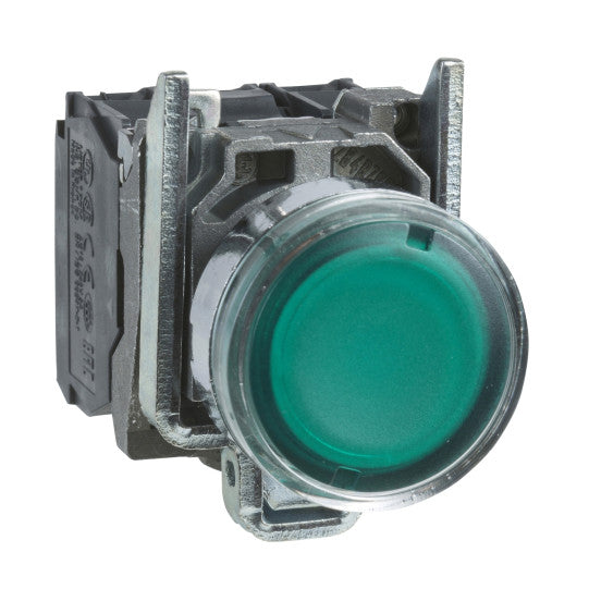 Schneider Electric SCHNEIDER green flush complete illum pushbutton Ø22 spring return 1NO+1NC 250V - XB4BW3365