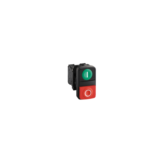 Schneider Electric SCHNEIDER Double-headed push button, plastic, Ø22, 1 green flush marked I + 1 red projecting marked O, 1 NO + 1 NC - XB5AL73415