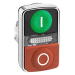 Schneider Electric SCHNEIDER Illuminated double-headed push button head, metal, Ø22, marked, 1 green flush I + 1 pilot light + 1 red projecting O - ZB4BW7L3741