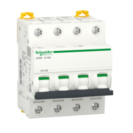 Schneider Electric Acti 9 Miniature circuit-breaker, Acti9 iC60H, 4P, 40 A, B curve, 10000 A (IEC 60898-1), 15 kA (IEC 60947-2) - A9F88440