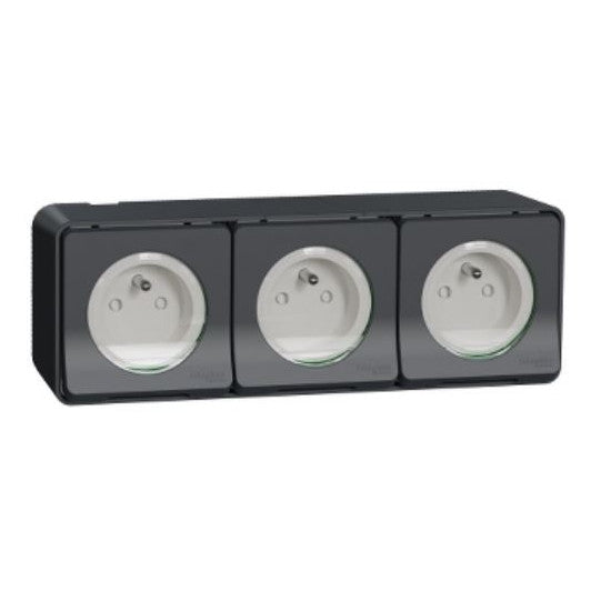 Schneider Electric Mureva Styl Triple socket-outlet, Mureva Styl, 2P + E with shutters, pin earth, 16A, 250V, surface, grey - MUR36037