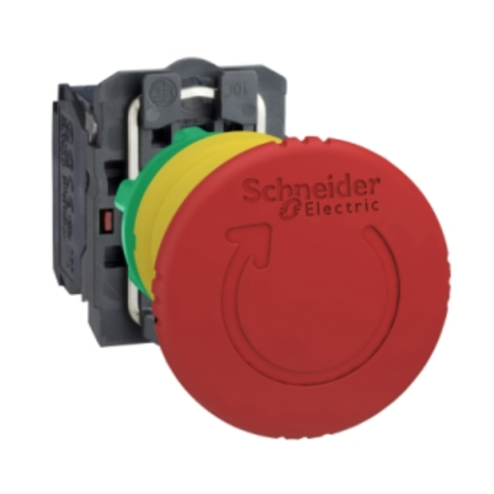 Schneider Electric SCHNEIDER Emergency stop switching off, plastic, red mushroom Ø40, Ø22, trigger latching turn to release, 1 NO + 1 NC - XB5AS8445