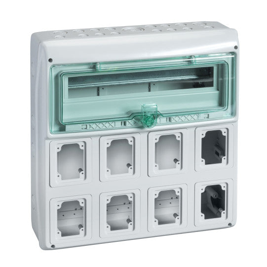 Schneider Electric Mureva Mureva - for plug and socket - 8 openings - 1 x 18 modules - 1 terminal block - 13157M