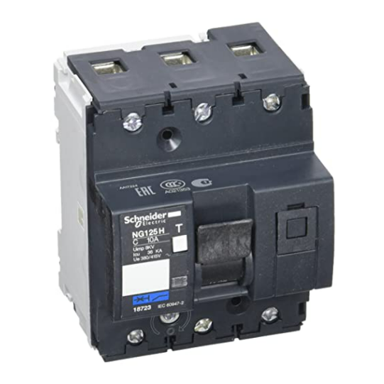 Schneider Electric Acti 9 Miniature circuit-breaker, Acti9 NG125H, 3P, 10 A, C curve, 36 kA (IEC 60947-2) - 18723