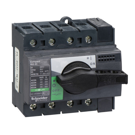 Schneider Electric Compact switch disconnector, Compact INS63 , 63 A, standard version with black rotary handle, 4 poles - 28903