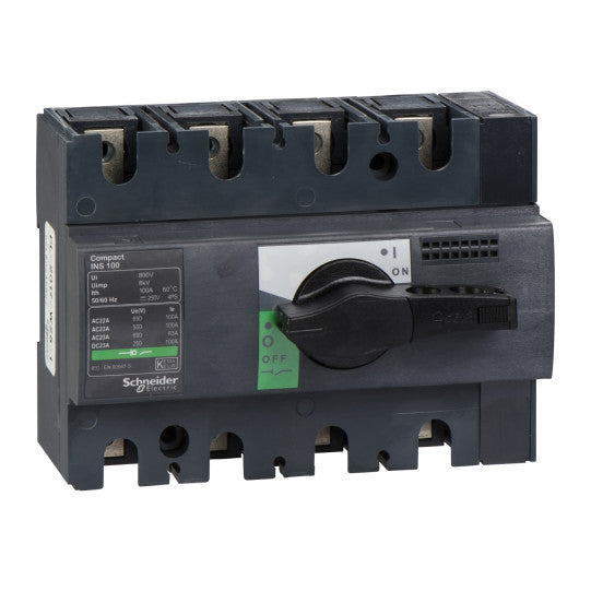 Schneider Electric Compact switch disconnector, Compact INS100 , 100 A, standard version with black rotary handle, 4 poles - 28909