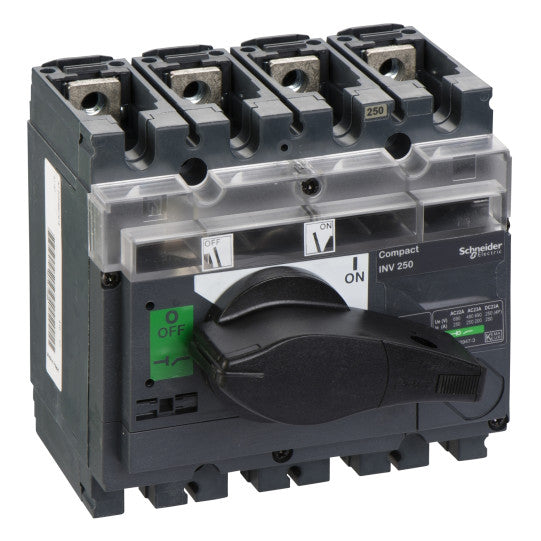 Schneider Electric Compact switch disconnector, Compact INV250, visible break, 250 A, standard version with black rotary handle, 4 poles - 31167