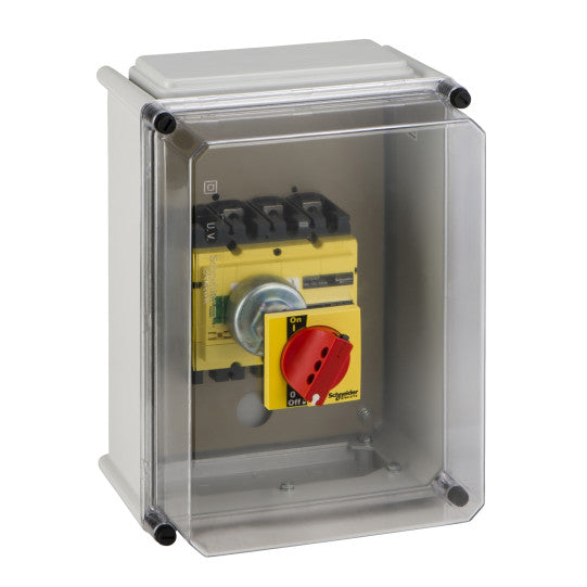 Schneider Electric Compact individual enclosure, Compact INS250-100 to INS250, extended red rotary handle on yellow front, plastic, IP55 - 31205
