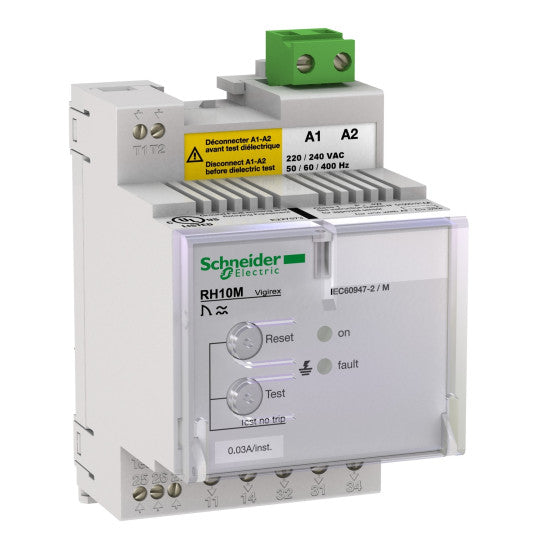 Schneider Electric Vigirex residual current protection relay, VigiPacT RH10M, 30 mA, 380/415 VAC 50/60 Hz, DIN rail mounting - 56140