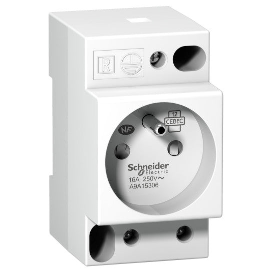 Schneider Electric Acti 9 Prise de courant modulaire 16A 2P+T standard français 250V - A9A15306