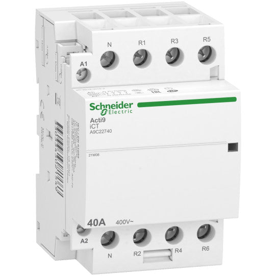 Schneider Electric Acti9 contactor, Acti9 iCT, 4 NC, 3P+N, 40 A, 230...240 V AC, 50 Hz - A9C22740