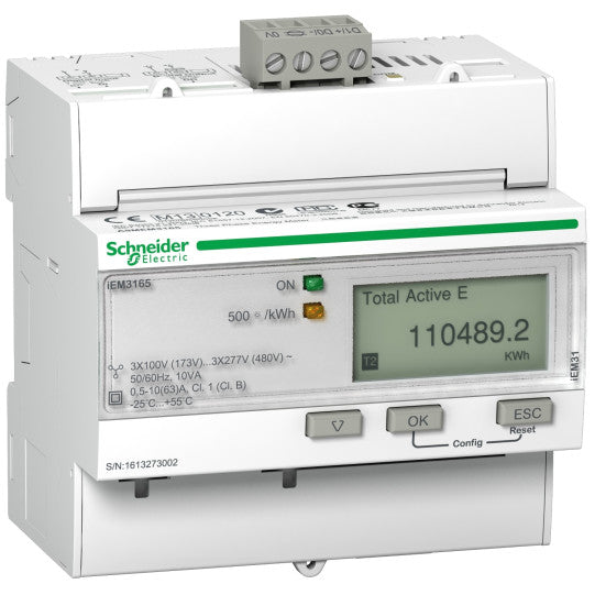 Schneider Electric Acti 9 iEM3165 energy meter - 63 A - BACnet - 1 digital I - 1 digital O - multi-tariff - MID - A9MEM3165