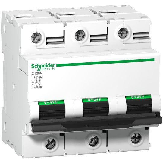 Schneider Electric SCHNEIDER Miniature circuit-breaker, Acti9 C120N, 3P, 63 A, C curve, 10000 A (IEC 60898-1), 10 kA (IEC 60947-2) - A9N18364