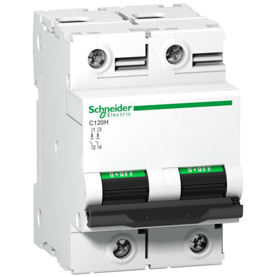 Schneider Electric Acti 9 Miniature circuit-breaker, Acti9 C120H, 2P, 63 A, D curve, 15000 A (IEC 60898-1), 15 kA (IEC 60947-2) - A9N18500