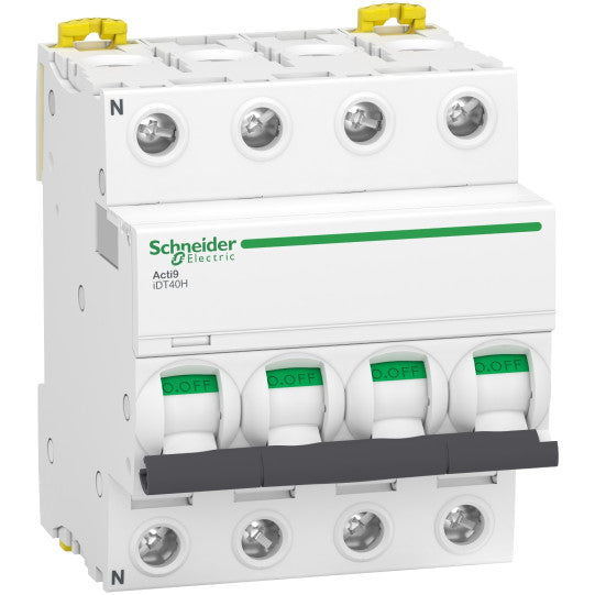 Schneider Electric Acti9 Miniature circuit-breaker, Acti9 iDT40H, 4P, 40 A, C curve, 10000 A (IEC 60898-1), 15 kA (IEC 60947-2) - A9P26440