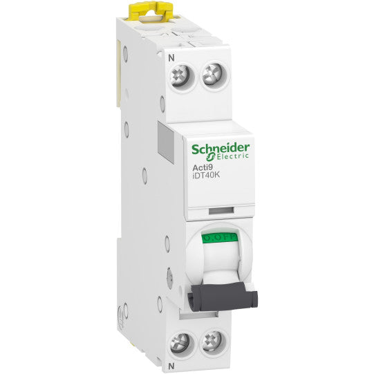 Schneider Electric Acti9 Miniature circuit-breaker, Acti9 iDT40K, 1P+N, 20 A, C curve, 4500 A (IEC 60898-1), 4.5 kA (IEC 60947-2) - A9P71620