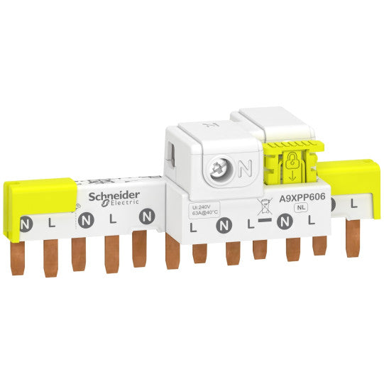 Schneider Electric Acti9 comb busbar, Acti9, 1L+N, 9 mm pitch, 6 modules, 63 A - A9XPP606