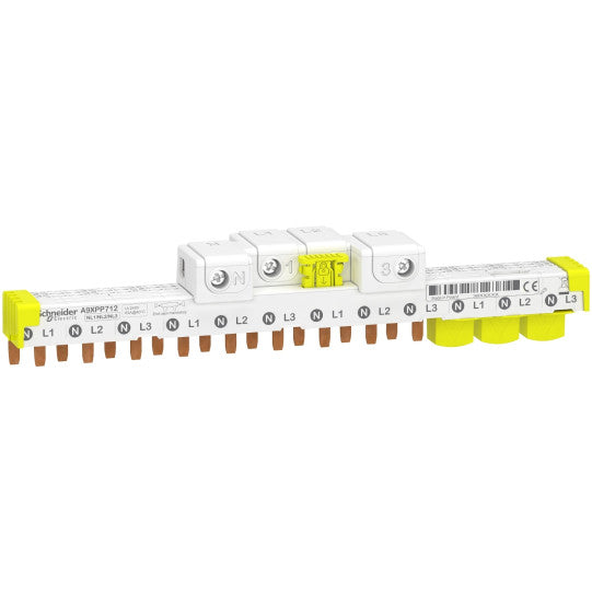 Schneider Electric Acti9 comb busbar, Acti9, 3P+N balanced, 9 mm pitch, 12 modules, 80 A - A9XPP712