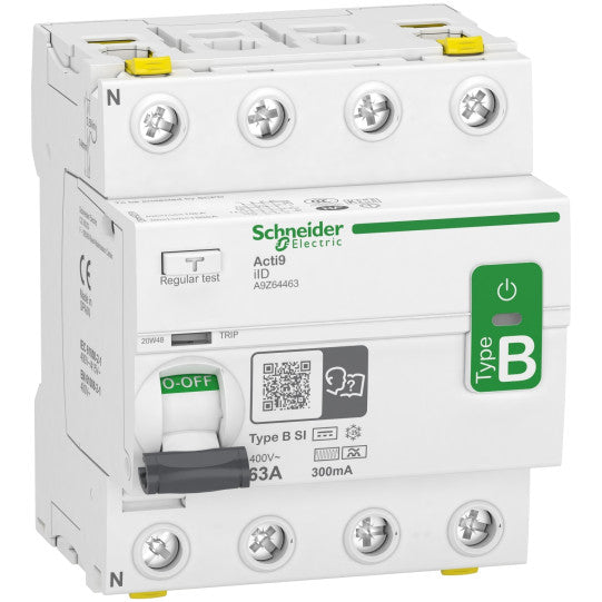 Schneider Electric Acti9 Acti9 iID - Residual Current Circuit Breaker - 4P - 63A - 300mA - B-SI type - A9Z64463