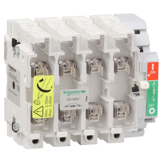 Schneider Electric TeSys TeSys GS - switch-disconnector fuse - 4 P - 125 A - NFC 22 x 58 mm - GS1KD4