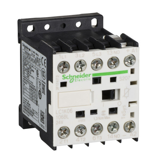 Schneider Electric SCHNEIDER TeSys K contactor - 3P - AC-3 <= 440 V 6 A - 1 NC aux. - 24 V DC low - LC1K06016BLS207
