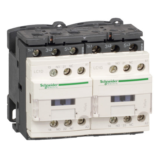 Schneider Electric TeSys TeSys D reversing contactor - 3P(3 NO) - AC-3 - <= 440 V 12 A - 24 V DC coil - LC2D12BLV