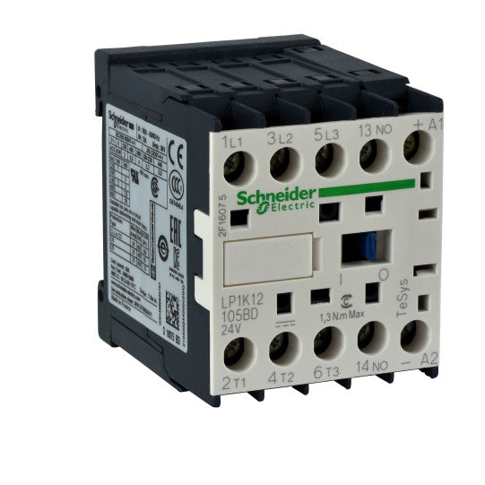 Schneider Electric TeSys TeSys K contactor - 3P - AC-3 <= 440 V 6 A - 1 NC aux. - 24 V DC coil - LP4K06015BW3