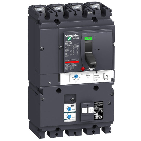 Schneider Electric Compact Circuit breaker VigiComPact NSX160B, 25 kA at 415 VAC, TM-D trip unit 125 A, add-on Vigi MH module, 4P 4d - LV430361