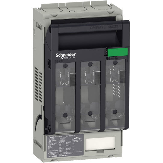 Schneider Electric Fupact Fuse switch disconnector, FuPacT ISFT160, 160 A, DIN NH00, 3 poles, backplate mounting, M8 terminals - LV480801