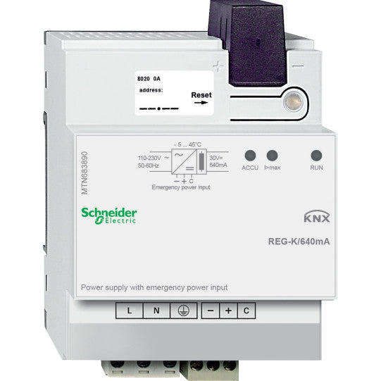 Schneider Electric SCHNEIDER KNX power supply REG-K/640 mA with emergency power input, light grey - MTN683890