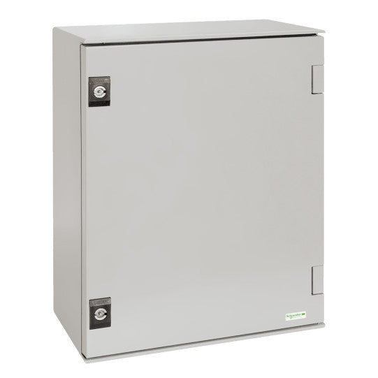 Schneider Electric Thalassa PanelSet PLM - Wall-mounting encl. polyester monobloc IP66 H847xW636xD300mm with metal chassis - IP66 RAL 7035 - NSYPLM86PG