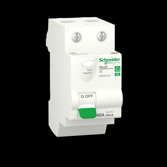 Schneider Electric Resi9 Residual current circuit breaker (RCCB), Resi9 XE ID, 2P, 40A, AC type, 30mA, 230VAC, 2 modules - R9ERC240