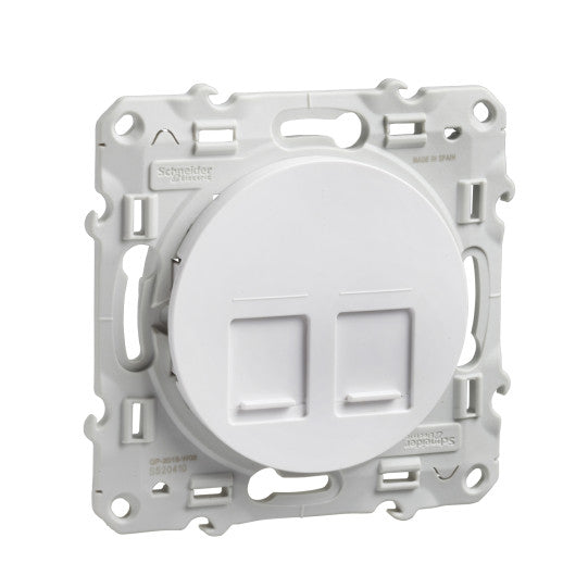 Schneider Electric SCHNEIDER Odace - RJ45 data connector cover - 2 sockets - white -with plastic fixing frame - S520410